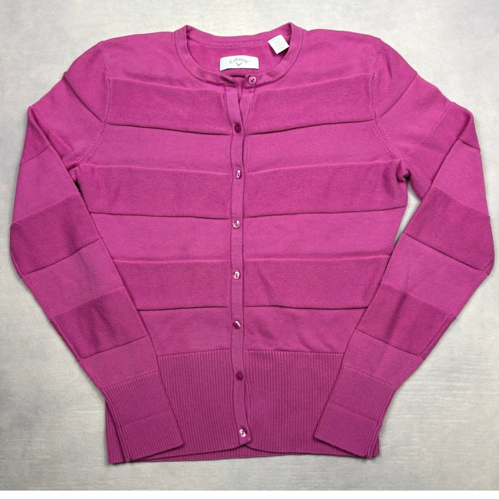 Callaway Golf Womens‎ Magenta Pink Cotton Button Front Cardigan Sweater Size S